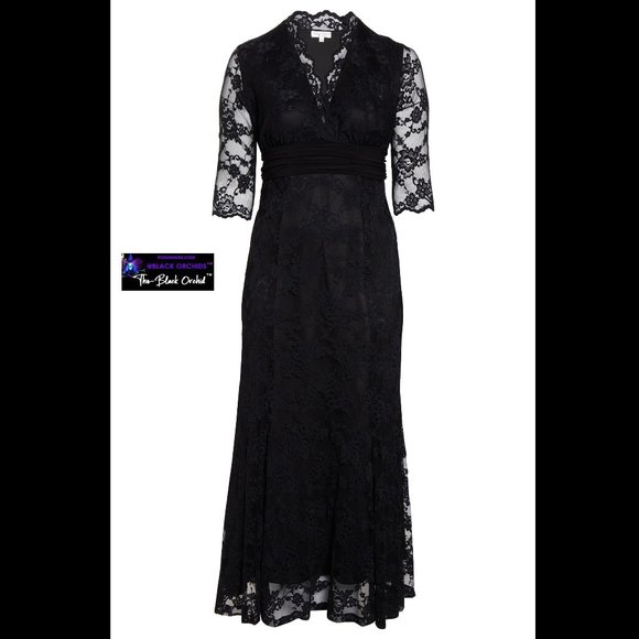 💜KIYONNA NEW 1X fits 14/16 BLACK LACE DRESS GOWN - Picture 3 of 16